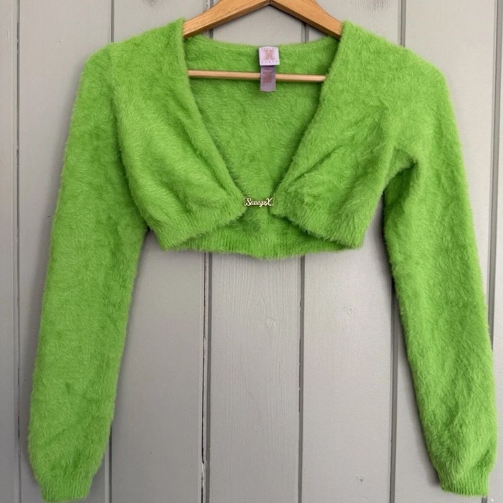 Savage X Fenty Fluff It Up Crop Top Small Bright Green Fluffy Fuzzy Sweater Brat